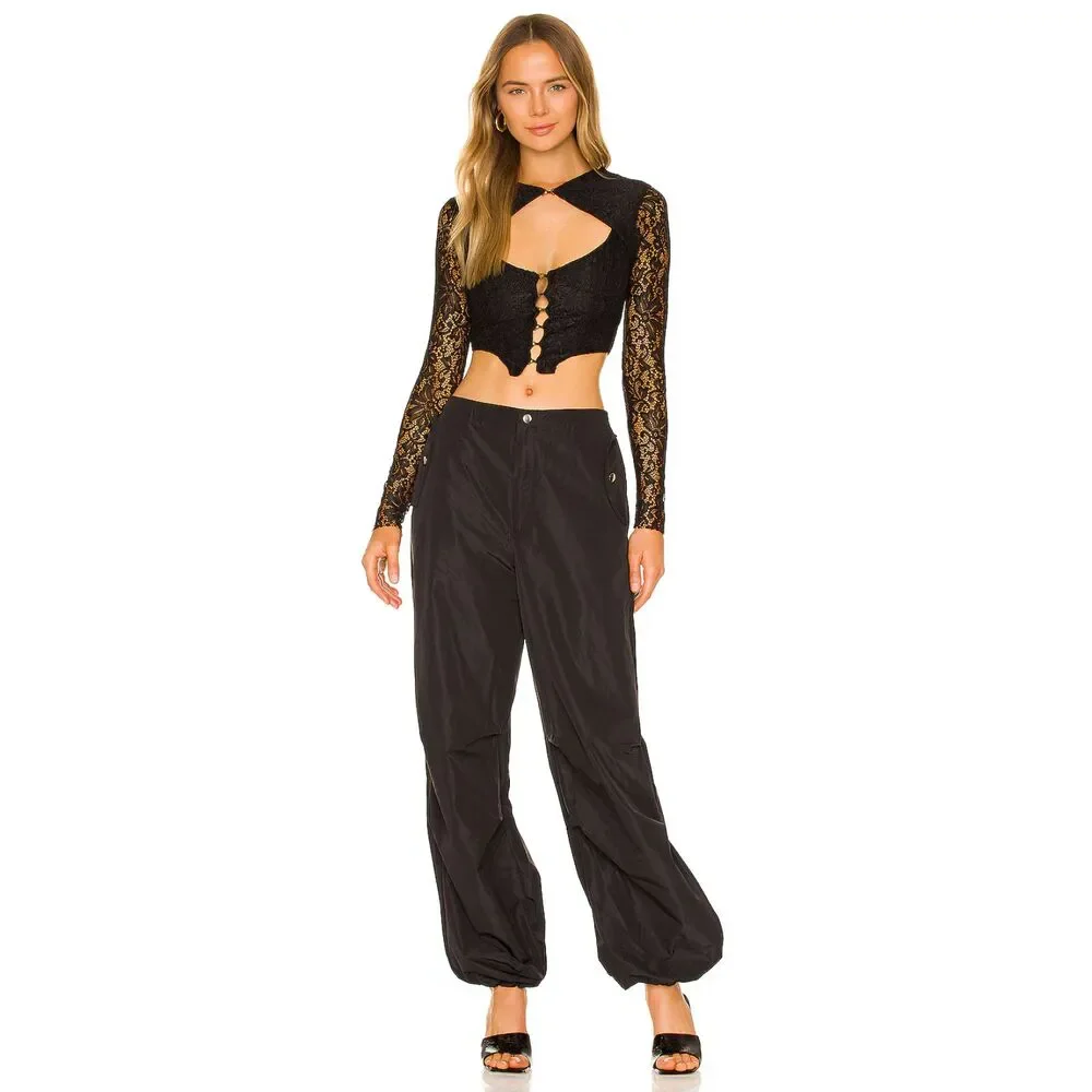 NWT AFRM Santi Corset Lace Crop Top In Noir